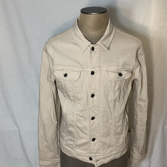 Vince Beige Trucker Denim Jacket Size M/L - Picture 2 of 13